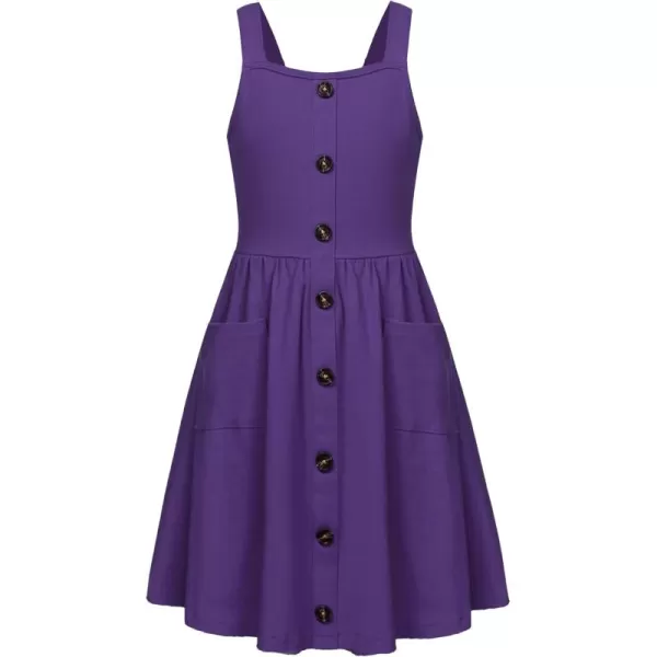 Arshiner Girl's Spaghetti Strap Button Down Midi Sleeveless Summer Casual Sundress A-line Dress with Pockets
