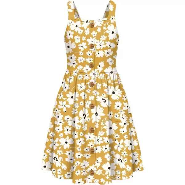 Arshiner Girl's Spaghetti Strap Button Down Midi Sleeveless Summer Casual Sundress A-line Dress with Pockets