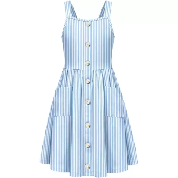 Arshiner Girl's Spaghetti Strap Button Down Midi Sleeveless Summer Casual Sundress A-line Dress with Pockets