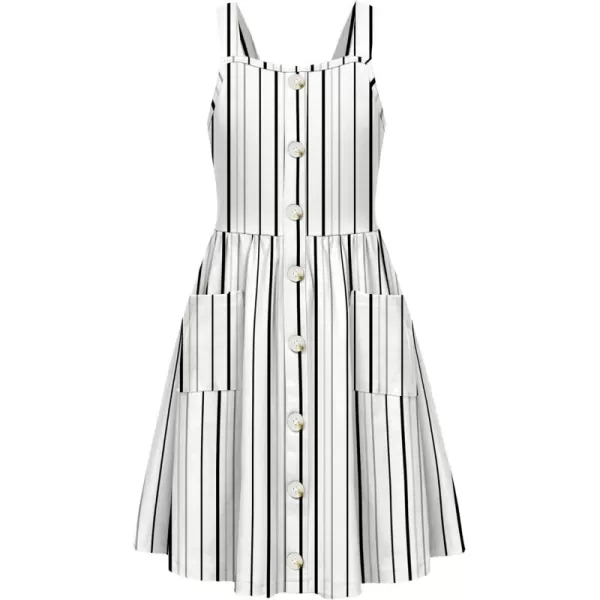 Arshiner Girl's Spaghetti Strap Button Down Midi Sleeveless Summer Casual Sundress A-line Dress with Pockets