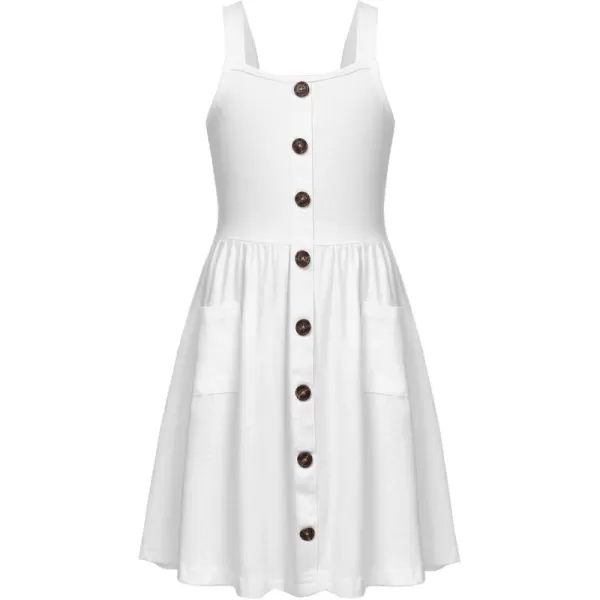 Arshiner Girl's Spaghetti Strap Button Down Midi Sleeveless Summer Casual Sundress A-line Dress with Pockets