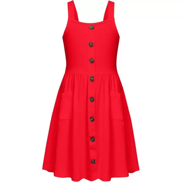 Arshiner Girl's Spaghetti Strap Button Down Midi Sleeveless Summer Casual Sundress A-line Dress with Pockets