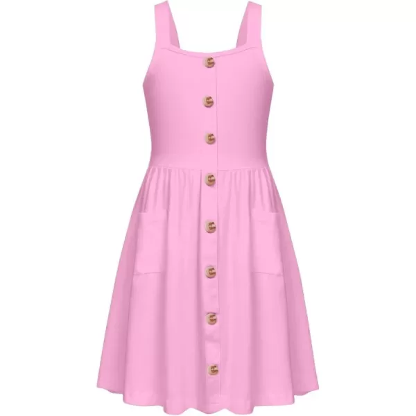 Arshiner Girl's Spaghetti Strap Button Down Midi Sleeveless Summer Casual Sundress A-line Dress with Pockets