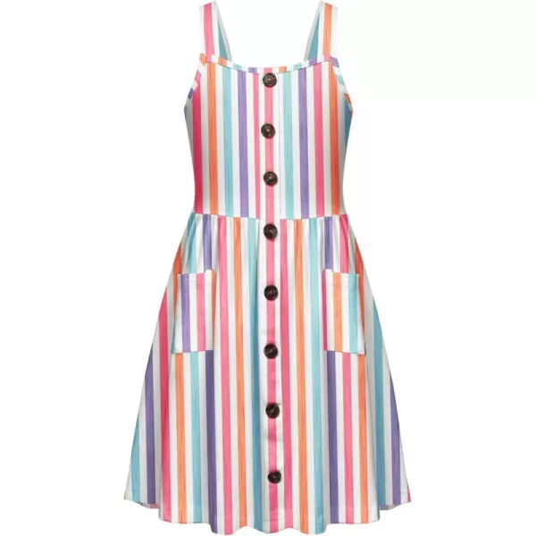Arshiner Girl's Spaghetti Strap Button Down Midi Sleeveless Summer Casual Sundress A-line Dress with Pockets