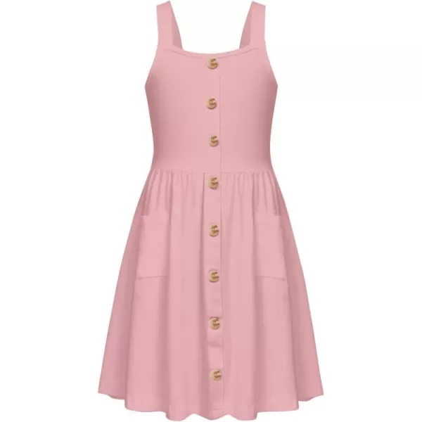 Arshiner Girl's Spaghetti Strap Button Down Midi Sleeveless Summer Casual Sundress A-line Dress with Pockets