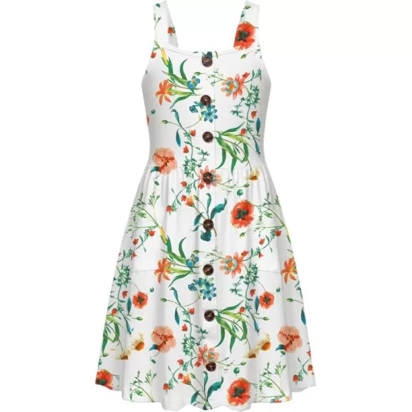 Arshiner Girl's Spaghetti Strap Button Down Midi Sleeveless Summer Casual Sundress A-line Dress with Pockets