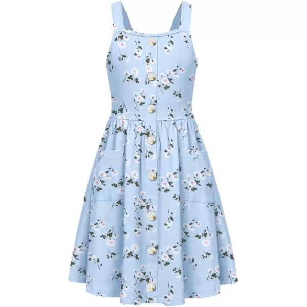 Arshiner Girl's Spaghetti Strap Button Down Midi Sleeveless Summer Casual Sundress A-line Dress with Pockets