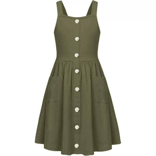 Arshiner Girl's Spaghetti Strap Button Down Midi Sleeveless Summer Casual Sundress A-line Dress with Pockets