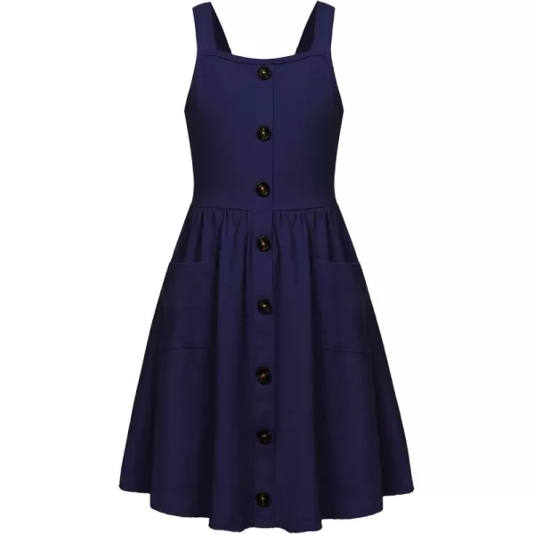 Arshiner Girl's Spaghetti Strap Button Down Midi Sleeveless Summer Casual Sundress A-line Dress with Pockets