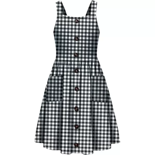 Arshiner Girl's Spaghetti Strap Button Down Midi Sleeveless Summer Casual Sundress A-line Dress with Pockets