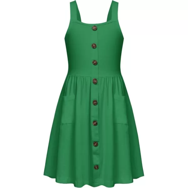 Arshiner Girl's Spaghetti Strap Button Down Midi Sleeveless Summer Casual Sundress A-line Dress with Pockets