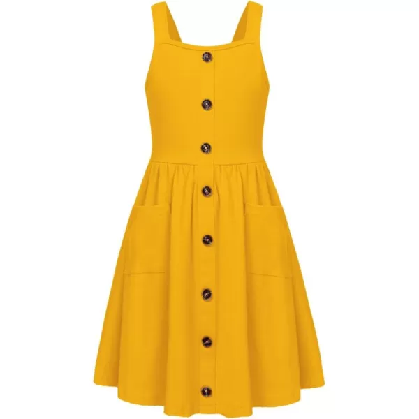 Arshiner Girl's Spaghetti Strap Button Down Midi Sleeveless Summer Casual Sundress A-line Dress with Pockets