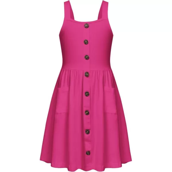 Arshiner Girl's Spaghetti Strap Button Down Midi Sleeveless Summer Casual Sundress A-line Dress with Pockets