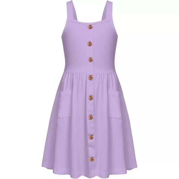 Arshiner Girl's Spaghetti Strap Button Down Midi Sleeveless Summer Casual Sundress A-line Dress with Pockets
