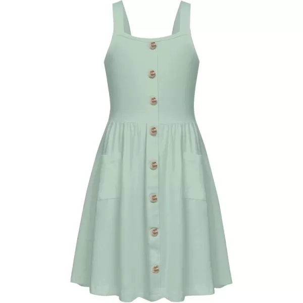Arshiner Girl's Spaghetti Strap Button Down Midi Sleeveless Summer Casual Sundress A-line Dress with Pockets