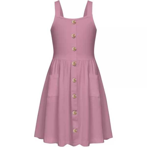 Arshiner Girl's Spaghetti Strap Button Down Midi Sleeveless Summer Casual Sundress A-line Dress with Pockets