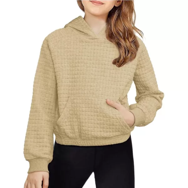 Arshiner Girls Sweatshirt Waffle Cropped Hoodies Casual Long Sleeve Pullover Tops for Kids