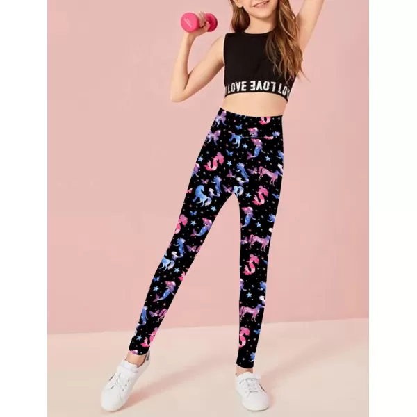 Arshiner Girl's Ankle Length Leggings 3-Pack Printing Flower Kids Classic Stretch Pants 4-14Y