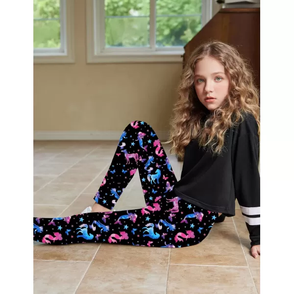 Arshiner Girl's Ankle Length Leggings 3-Pack Printing Flower Kids Classic Stretch Pants 4-14Y