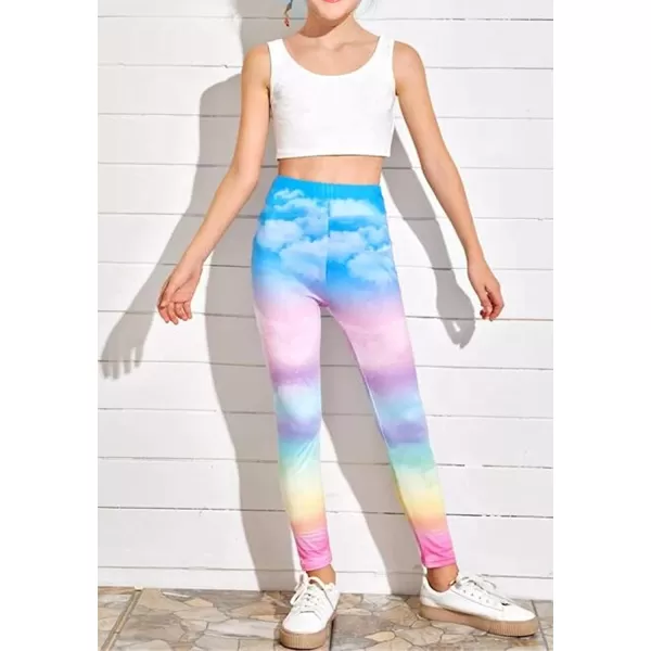 Arshiner Girl's Ankle Length Leggings 3-Pack Printing Flower Kids Classic Stretch Pants 4-14Y