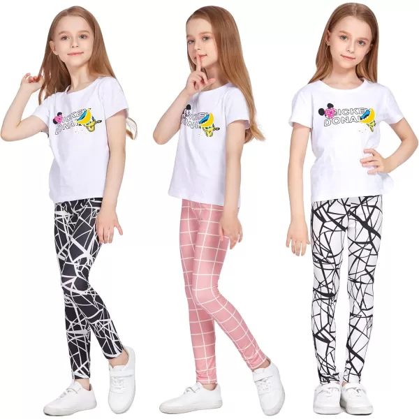 Arshiner Girl's Ankle Length Leggings 3-Pack Printing Flower Kids Classic Stretch Pants 4-14Y