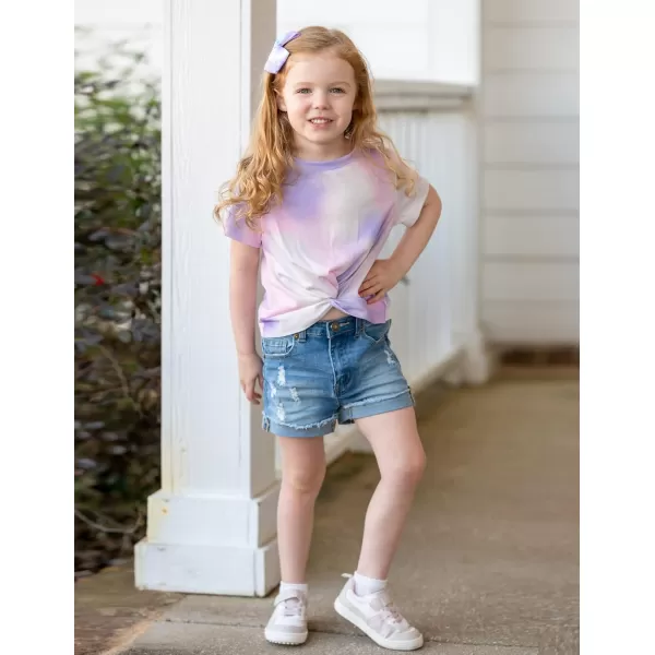 Arshiner Girls Casual Tie Dye Short-Sleeve T-Shirt Cute Print Summer Blouse for Girls Twist Front Tunic Tee Tops
