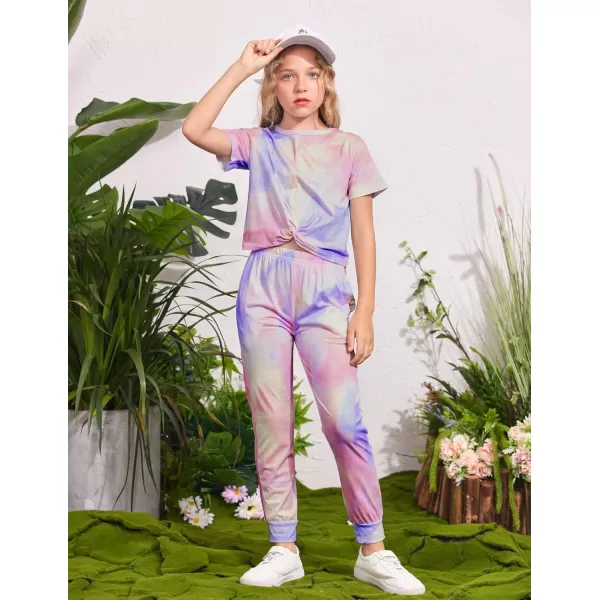 Arshiner Girls Casual Tie Dye Short-Sleeve T-Shirt Cute Print Summer Blouse for Girls Twist Front Tunic Tee Tops
