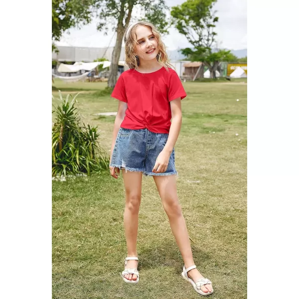 Arshiner Girls Casual Tie Dye Short-Sleeve T-Shirt Cute Print Summer Blouse for Girls Twist Front Tunic Tee Tops