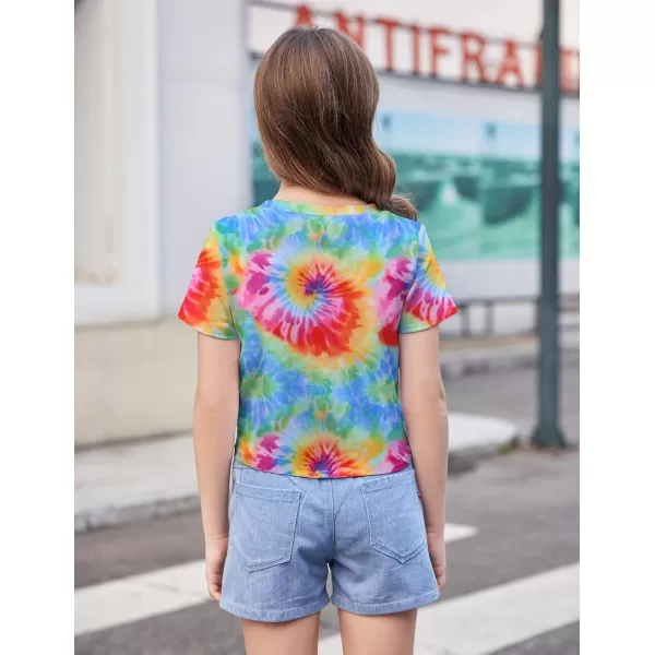 Arshiner Girls Casual Tie Dye Short-Sleeve T-Shirt Cute Print Summer Blouse for Girls Twist Front Tunic Tee Tops