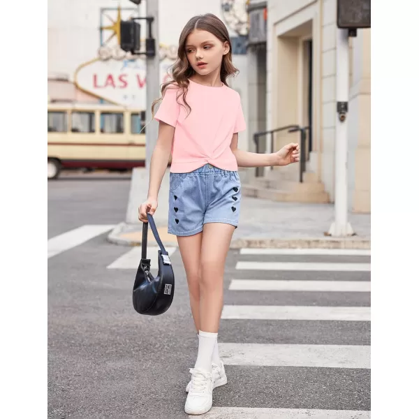 Arshiner Girls Casual Tie Dye Short-Sleeve T-Shirt Cute Print Summer Blouse for Girls Twist Front Tunic Tee Tops