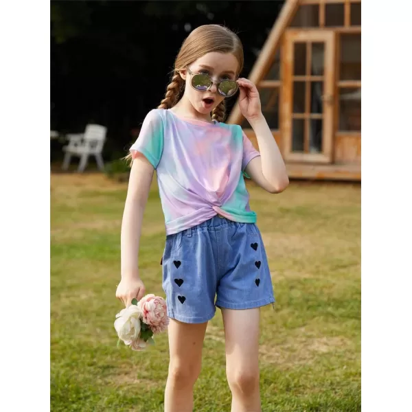 Arshiner Girls Casual Tie Dye Short-Sleeve T-Shirt Cute Print Summer Blouse for Girls Twist Front Tunic Tee Tops