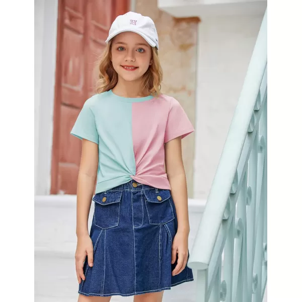 Arshiner Girls Casual Tie Dye Short-Sleeve T-Shirt Cute Print Summer Blouse for Girls Twist Front Tunic Tee Tops