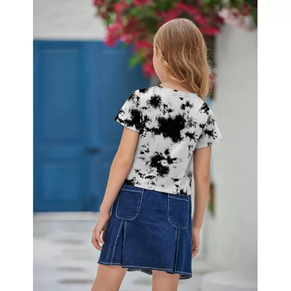 Arshiner Girls Casual Tie Dye Short-Sleeve T-Shirt Cute Print Summer Blouse for Girls Twist Front Tunic Tee Tops