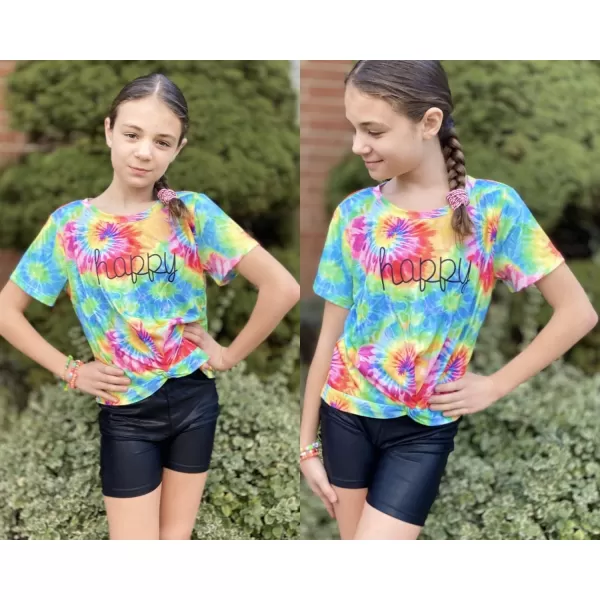 Arshiner Girls Casual Tie Dye Short-Sleeve T-Shirt Cute Print Summer Blouse for Girls Twist Front Tunic Tee Tops