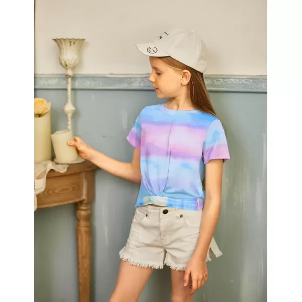 Arshiner Girls Casual Tie Dye Short-Sleeve T-Shirt Cute Print Summer Blouse for Girls Twist Front Tunic Tee Tops