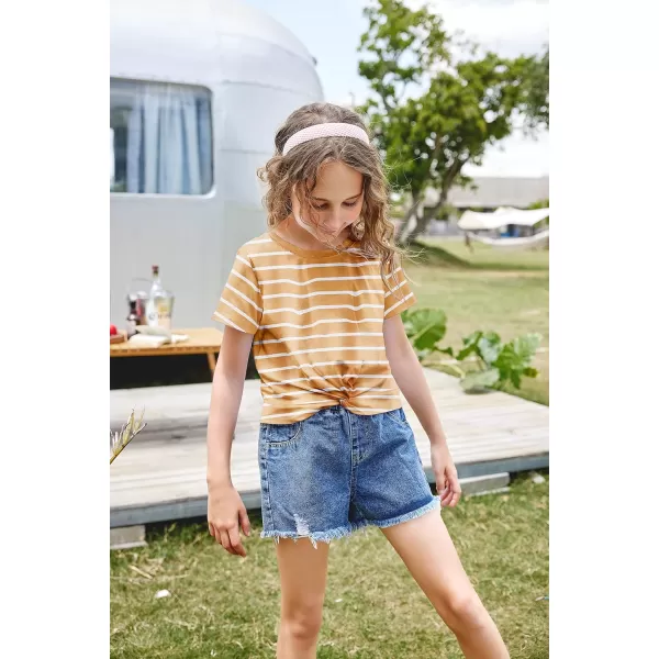 Arshiner Girls Casual Tie Dye Short-Sleeve T-Shirt Cute Print Summer Blouse for Girls Twist Front Tunic Tee Tops