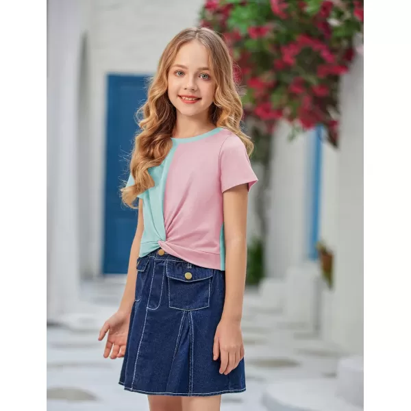Arshiner Girls Casual Tie Dye Short-Sleeve T-Shirt Cute Print Summer Blouse for Girls Twist Front Tunic Tee Tops