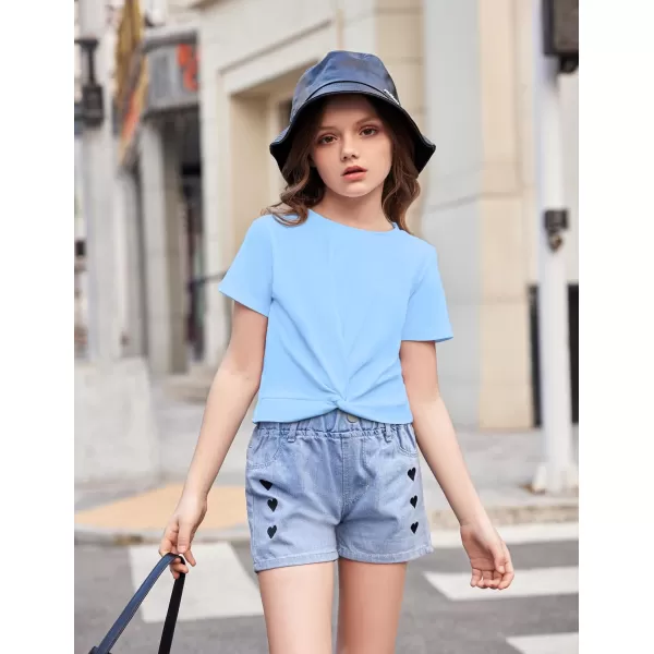 Arshiner Girls Casual Tie Dye Short-Sleeve T-Shirt Cute Print Summer Blouse for Girls Twist Front Tunic Tee Tops