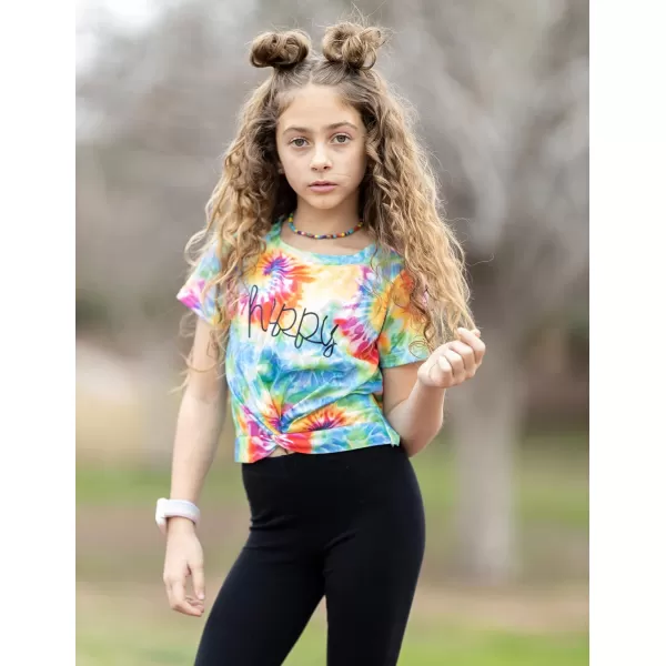 Arshiner Girls Casual Tie Dye Short-Sleeve T-Shirt Cute Print Summer Blouse for Girls Twist Front Tunic Tee Tops