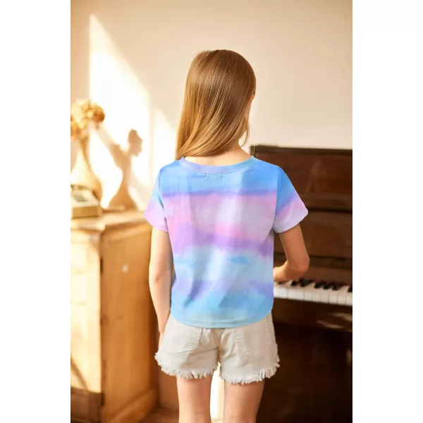 Arshiner Girls Casual Tie Dye Short-Sleeve T-Shirt Cute Print Summer Blouse for Girls Twist Front Tunic Tee Tops