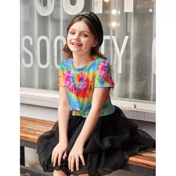 Arshiner Girls Casual Tie Dye Short-Sleeve T-Shirt Cute Print Summer Blouse for Girls Twist Front Tunic Tee Tops