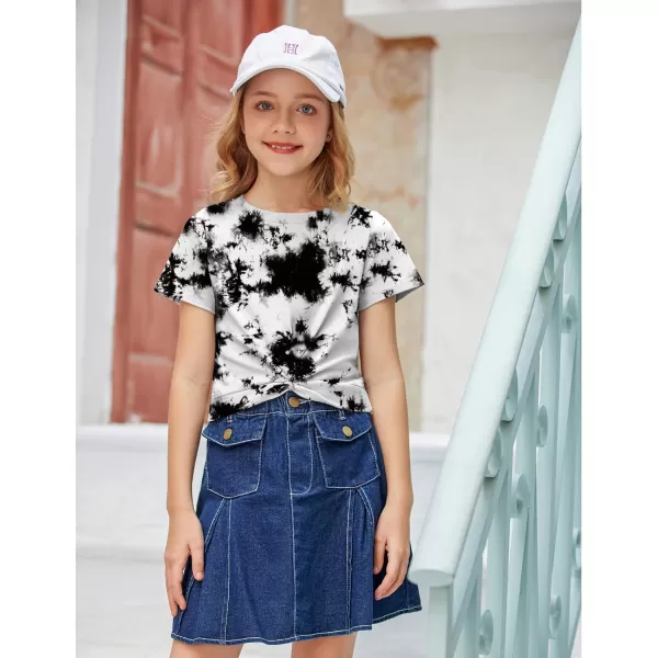 Arshiner Girls Casual Tie Dye Short-Sleeve T-Shirt Cute Print Summer Blouse for Girls Twist Front Tunic Tee Tops