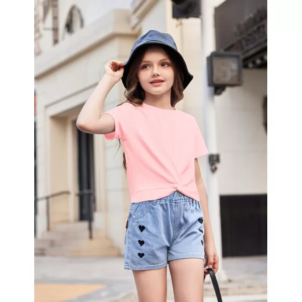 Arshiner Girls Casual Tie Dye Short-Sleeve T-Shirt Cute Print Summer Blouse for Girls Twist Front Tunic Tee Tops