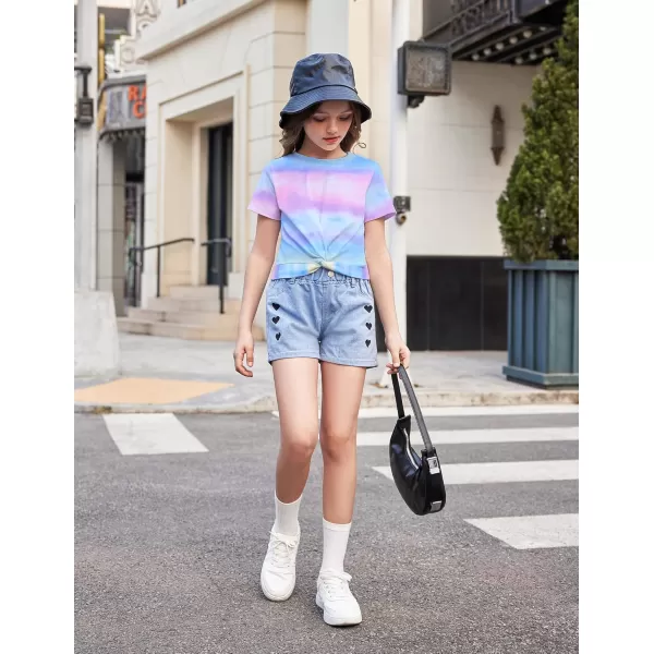 Arshiner Girls Casual Tie Dye Short-Sleeve T-Shirt Cute Print Summer Blouse for Girls Twist Front Tunic Tee Tops