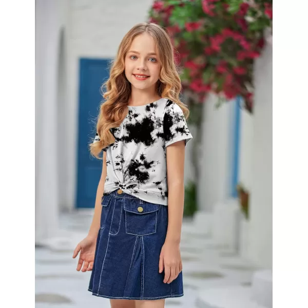 Arshiner Girls Casual Tie Dye Short-Sleeve T-Shirt Cute Print Summer Blouse for Girls Twist Front Tunic Tee Tops