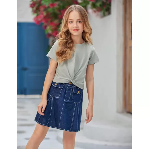 Arshiner Girls Casual Tie Dye Short-Sleeve T-Shirt Cute Print Summer Blouse for Girls Twist Front Tunic Tee Tops