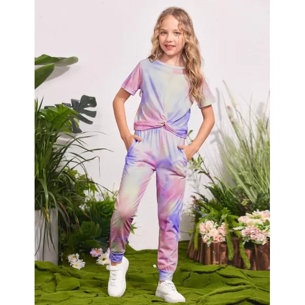 Arshiner Girls Casual Tie Dye Short-Sleeve T-Shirt Cute Print Summer Blouse for Girls Twist Front Tunic Tee Tops