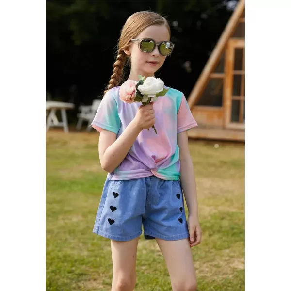 Arshiner Girls Casual Tie Dye Short-Sleeve T-Shirt Cute Print Summer Blouse for Girls Twist Front Tunic Tee Tops