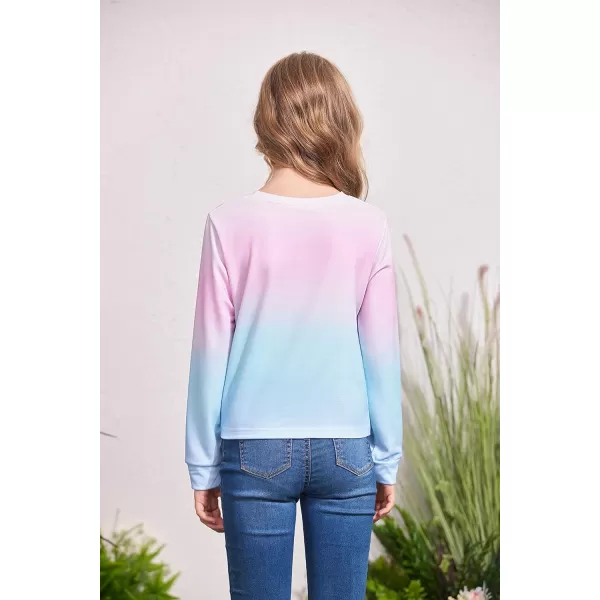 Arshiner Girls Casual Twist Front Lightweight Sweatshirt Tie Dye Printed Long Sleeve Crop Tops Pullover