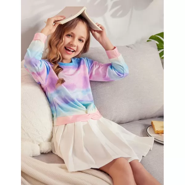 Arshiner Girls Casual Twist Front Lightweight Sweatshirt Tie Dye Printed Long Sleeve Crop Tops Pullover